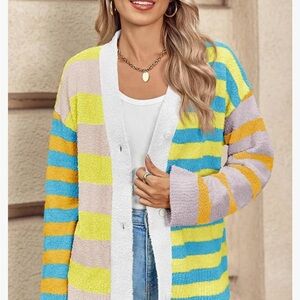 Vibrant Striped Open Front Cardigan